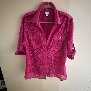 Pink Boxy Button Down Shirt with Notched Collar